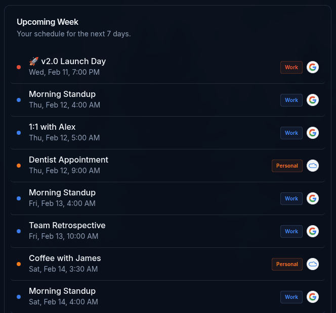 UnityCal Dashboard Interface